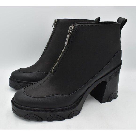 Sorel Womens 11 Brex Bold Black Waterproof Front Zip Heeled Booties Boots